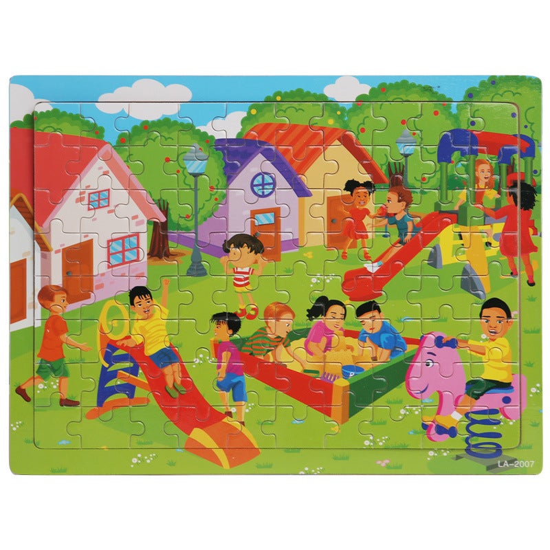 Wooden 80 Pieces Puzzle Toddler Cartoon Dinosaur Animal Plane Puzzle Baby Early Education And Intelligence Building Blocks Toy - Image 1